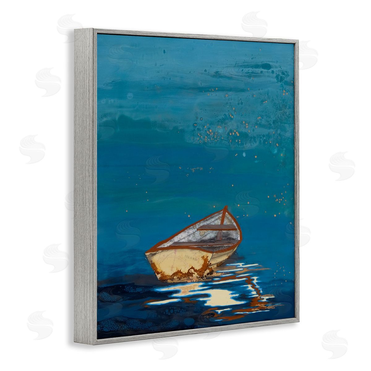 Stacy Gresell Single Boat Ocean Surface Layered Marine  Gray Framed Giclee Wall Art Print