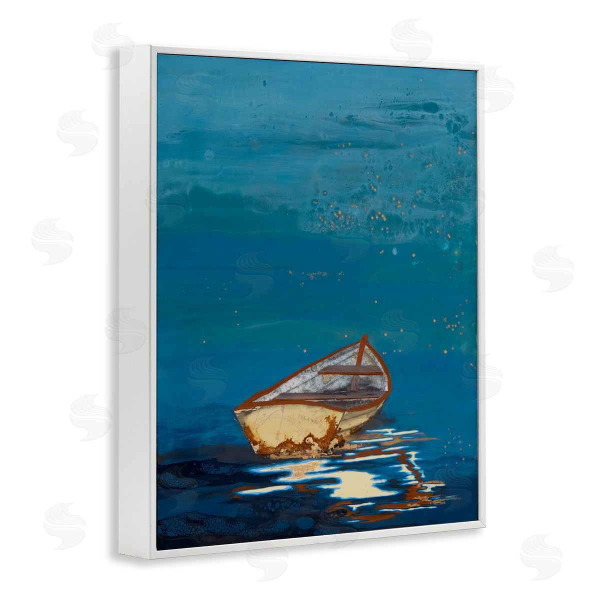 Stacy Gresell Single Boat Ocean Surface Layered Marine  White Framed Giclee Wall Art Print