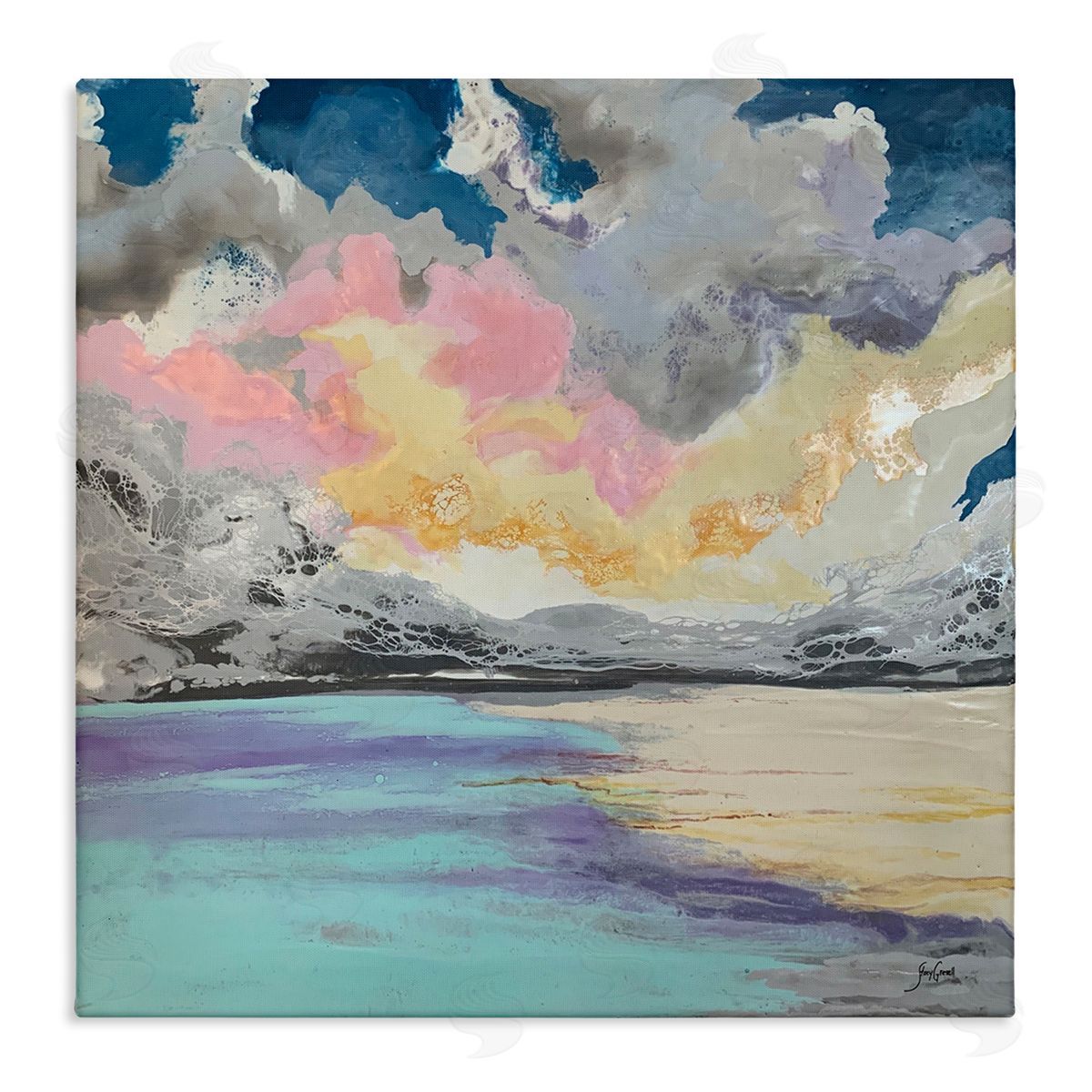 Stacy Gresell Modern Sunrise Clouds Panoramic Ocean Surface View Stretched Canvas Wall Art Print