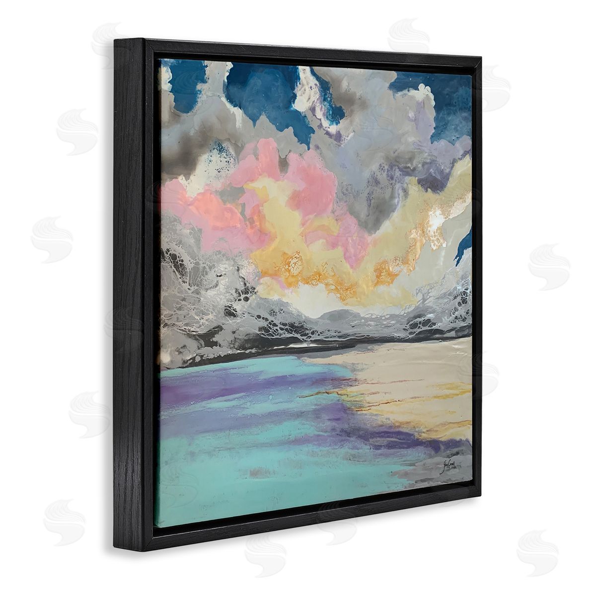 Stacy Gresell Modern Sunrise Clouds Panoramic Ocean Surface View Black Floating Frame Canvas Wall Art Print