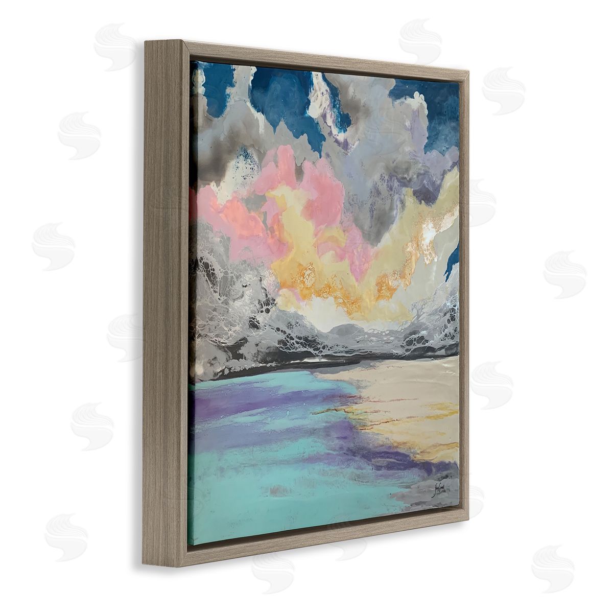 Stacy Gresell Modern Sunrise Clouds Panoramic Ocean Surface View Brown Floating Frame Canvas Wall Art Print