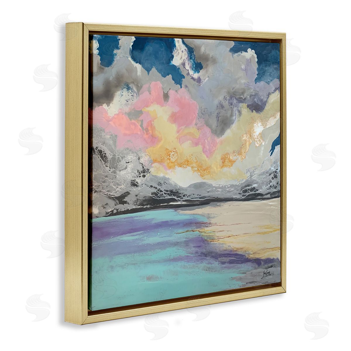 Stacy Gresell Modern Sunrise Clouds Panoramic Ocean Surface View Gold Floating Frame Canvas Wall Art Print