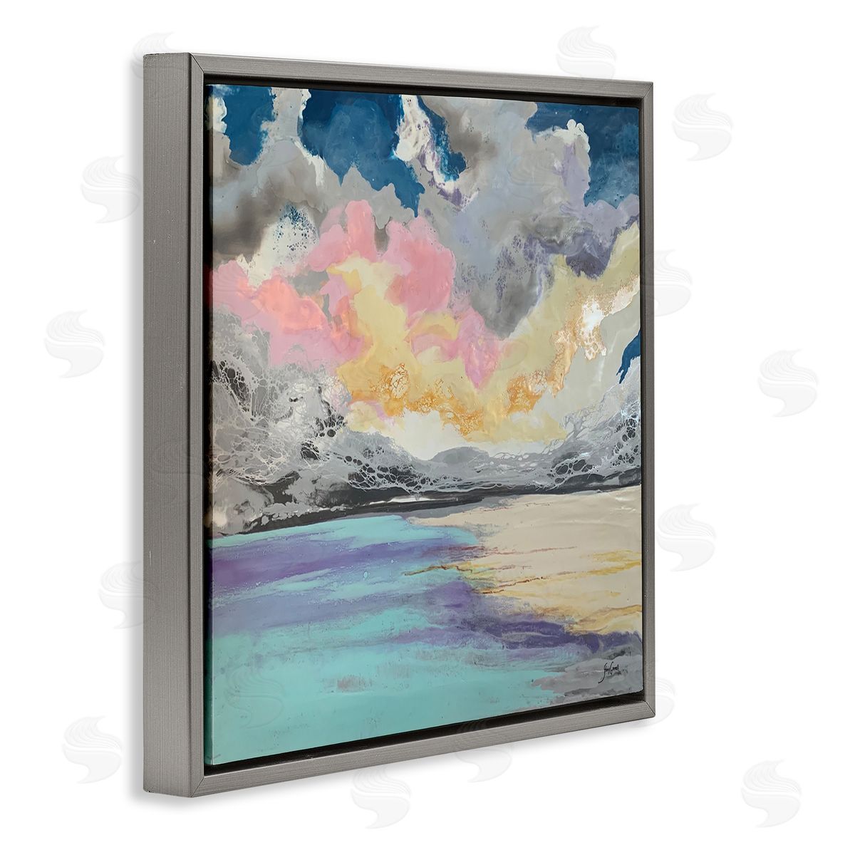 Stacy Gresell Modern Sunrise Clouds Panoramic Ocean Surface View Gray Floating Frame Canvas Wall Art Print