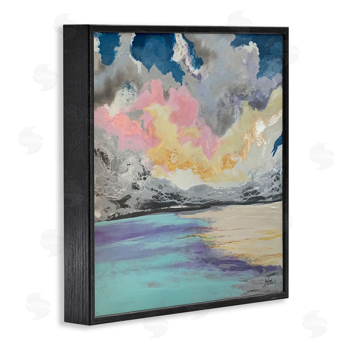 Stacy Gresell Modern Sunrise Clouds Panoramic Ocean Surface View Black Framed Glicee Wall Art Print