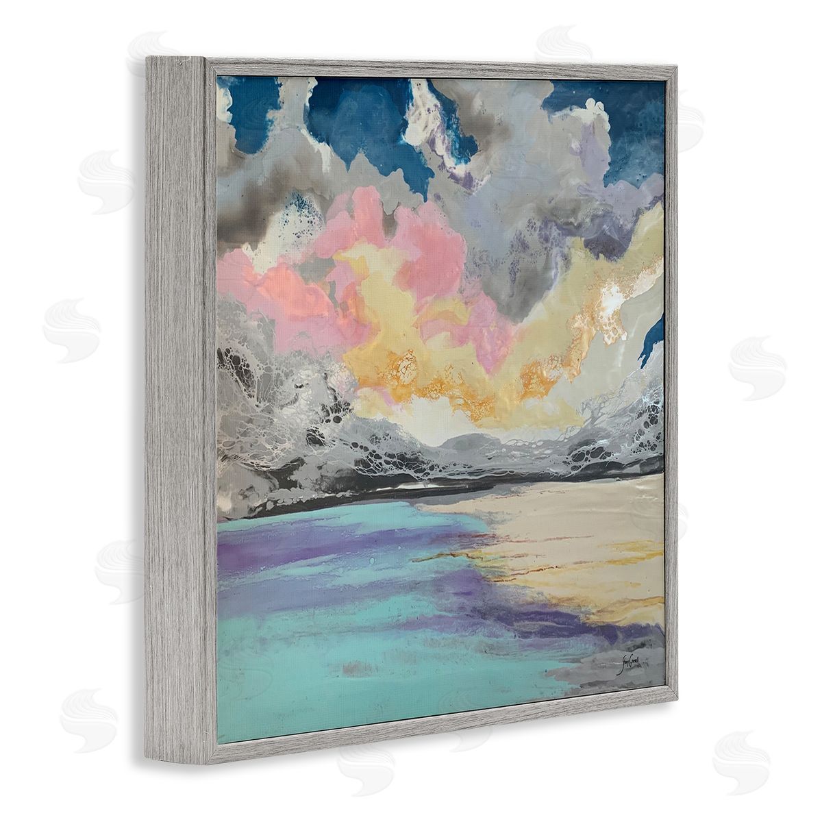 Stacy Gresell Modern Sunrise Clouds Panoramic Ocean Surface View Gray Framed Glicee Wall Art Print