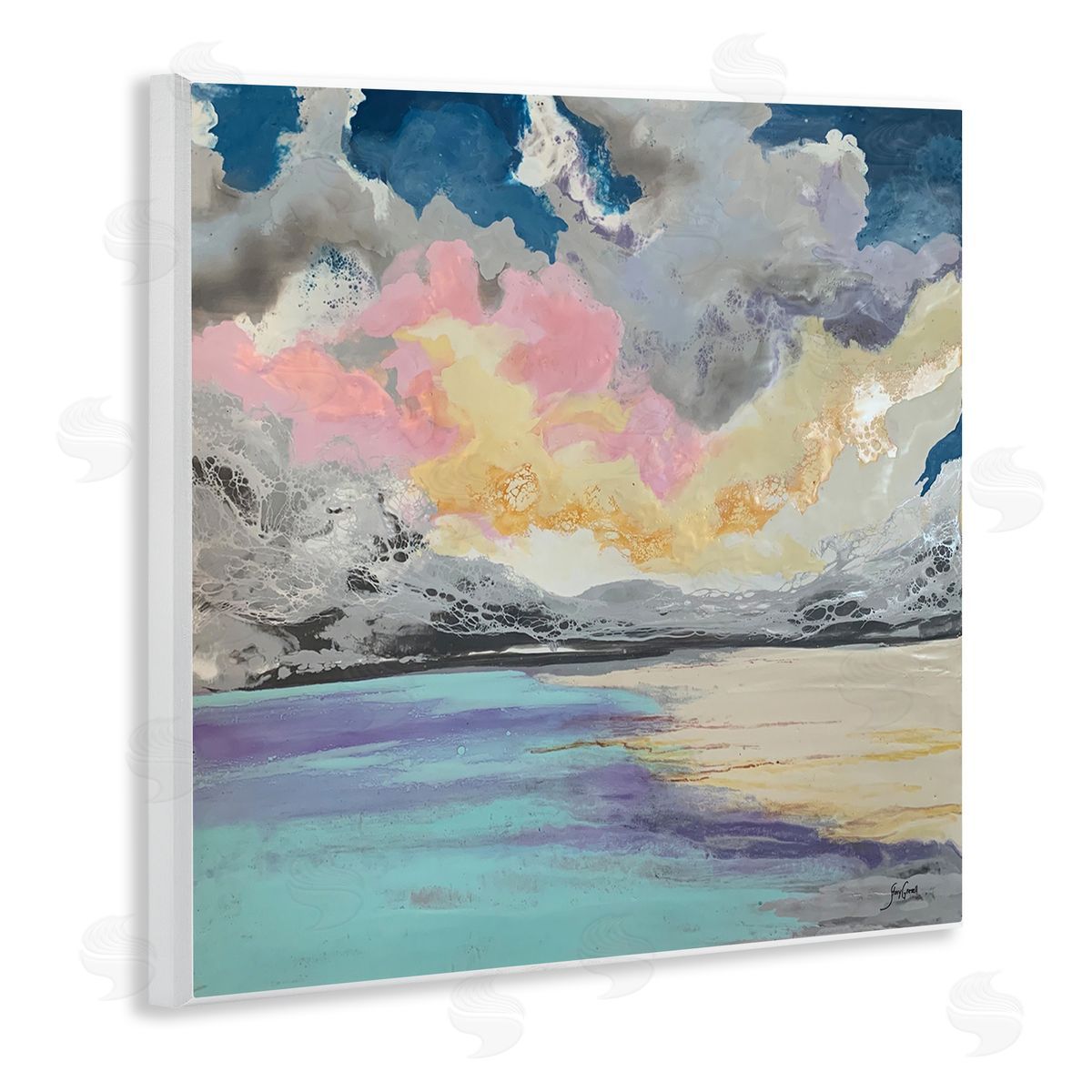 Stacy Gresell Modern Sunrise Clouds Panoramic Ocean Surface View Wooden Wall Plaque Art Print