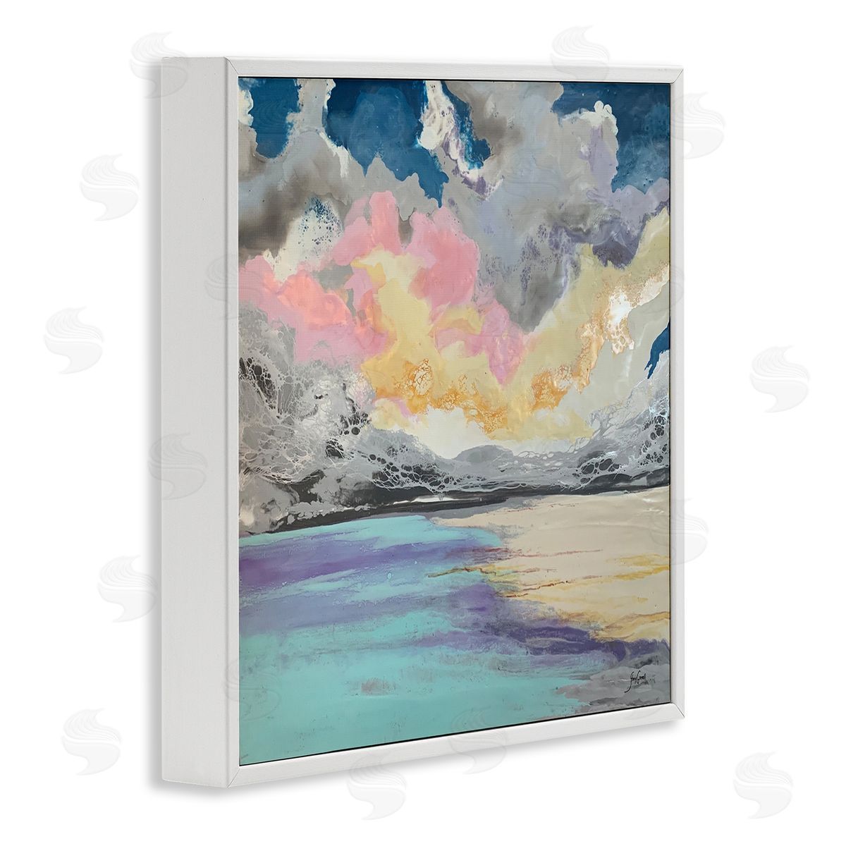 Stacy Gresell Modern Sunrise Clouds Panoramic Ocean Surface View White Framed Glicee Wall Art Print