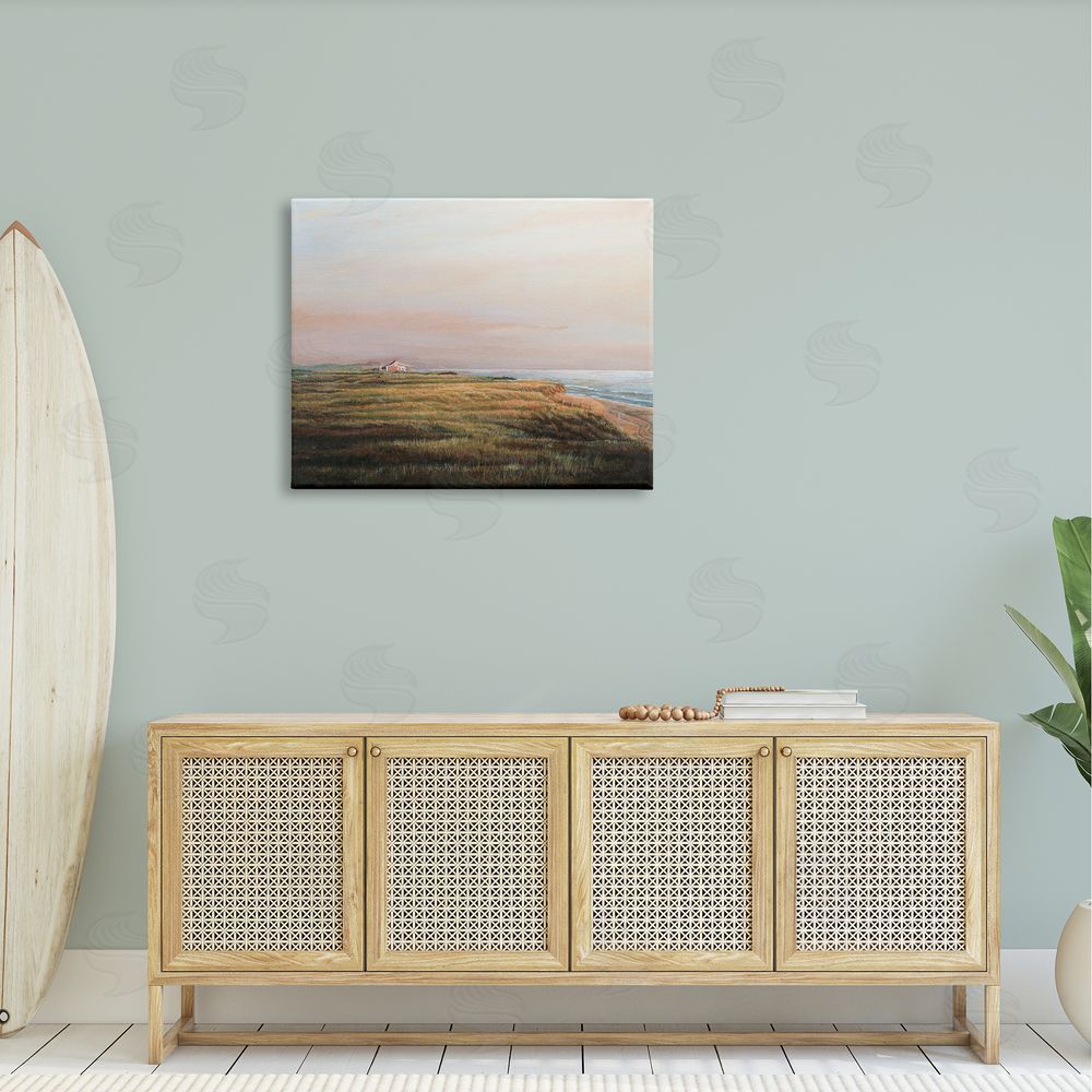 Tom Mielko Distant Seaside Cottage Rural Beach Ocean View  Canvas Wall Art Print in Room