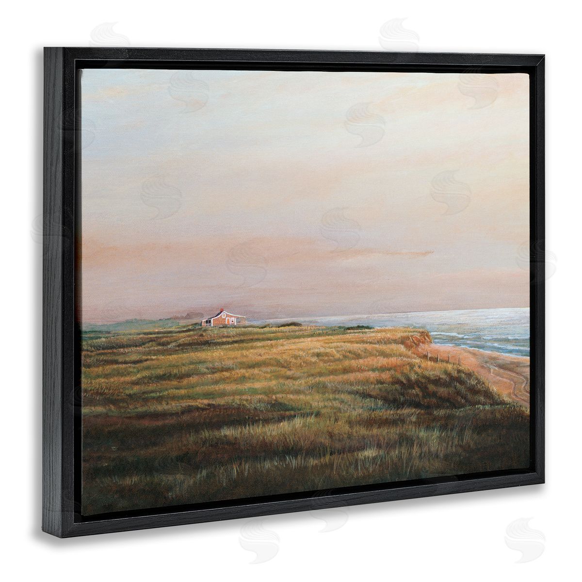 Tom Mielko Distant Seaside Cottage Rural Beach Ocean View  Black Floating Frame Canvas Wall Art Print