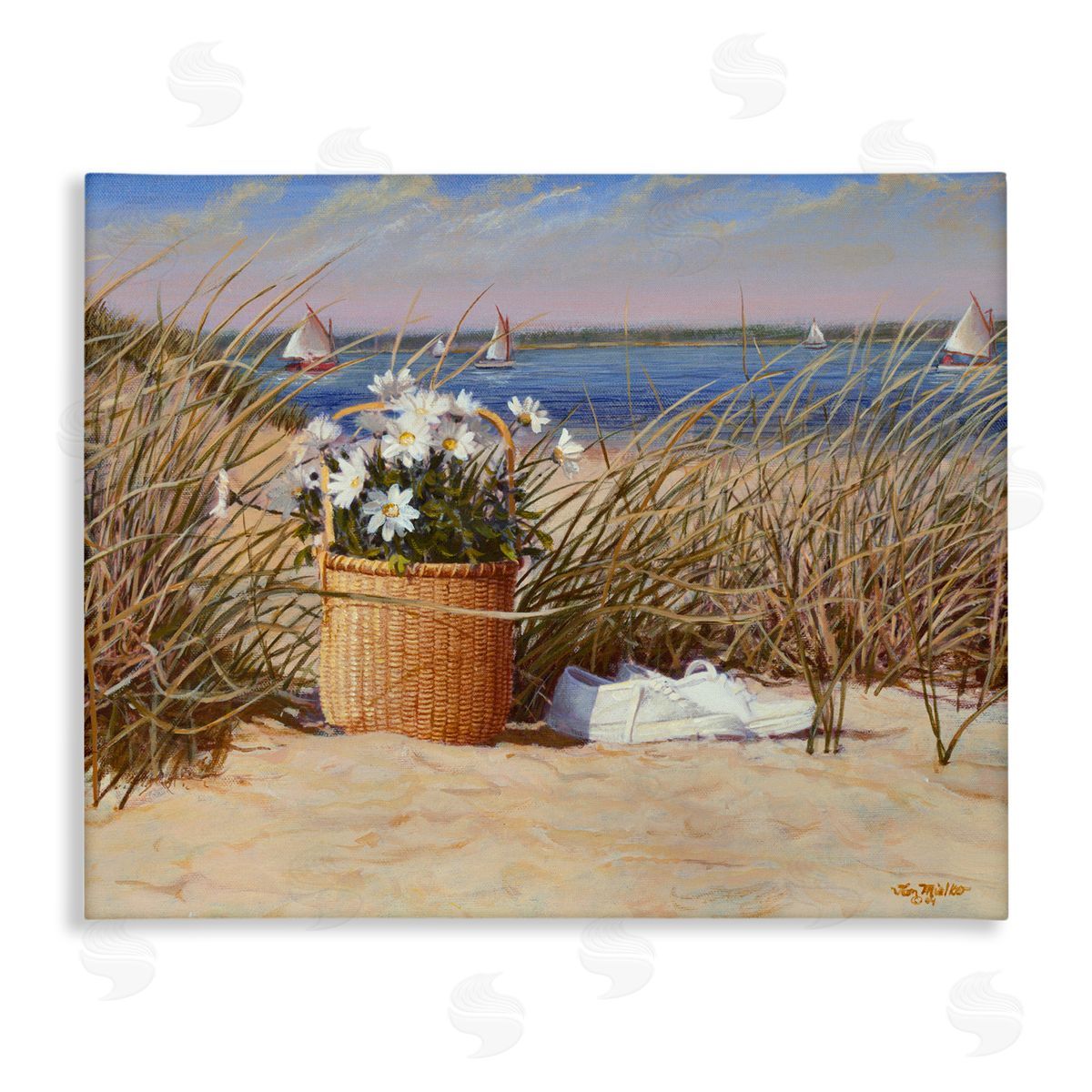 Tom Mielko Coastal Flower Blossom Basket Windblown Beach Grass Stretched Canvas Wall Art Print