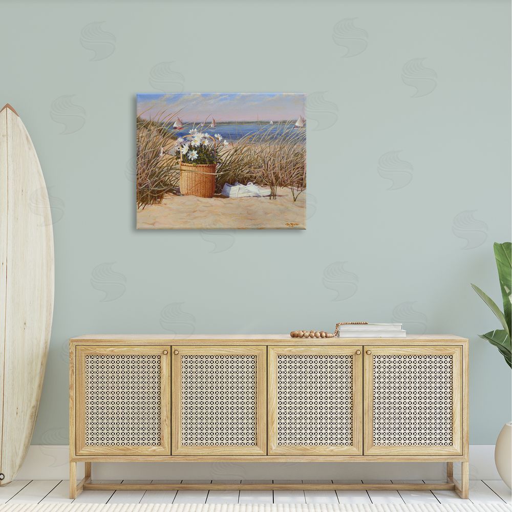 Tom Mielko Coastal Flower Blossom Basket Windblown Beach Grass Canvas Wall Art Print in Room