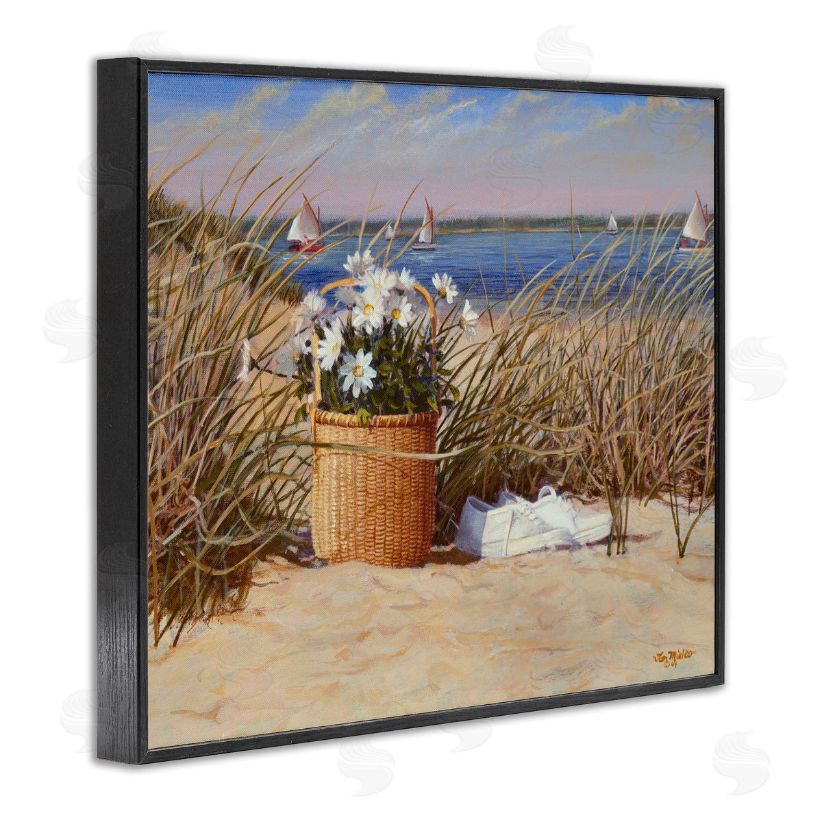 Tom Mielko Coastal Flower Blossom Basket Windblown Beach Grass Black Framed Giclee Wall Art Print