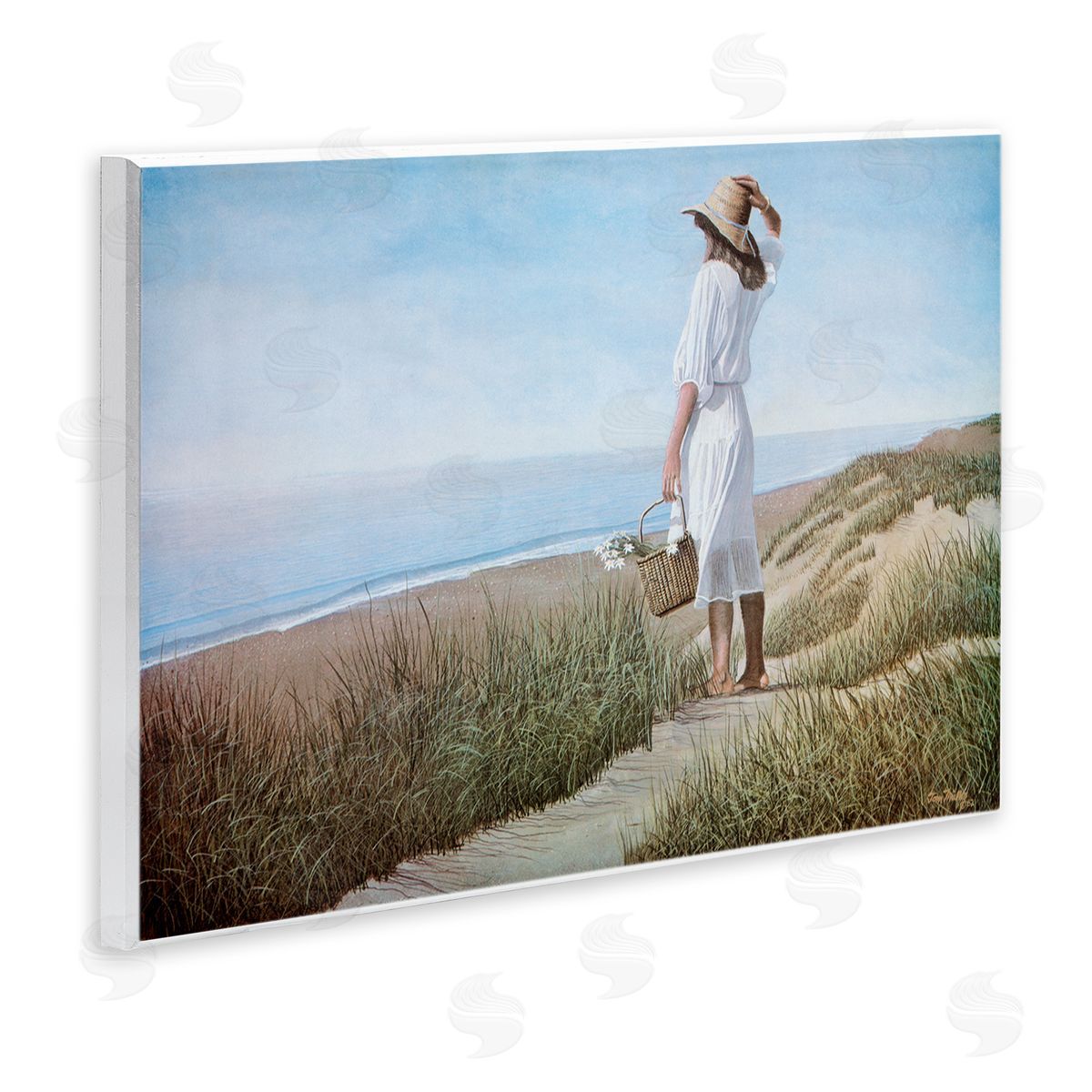 Tom Mielko Woman Enjoying Peaceful Beach Shore Landscape View Wall Plaque Art Print