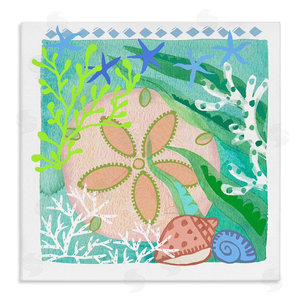 Maret Hensick Ocean Sand Dollar Collage Seashells Coral Pattern Stretched Canvas Wall Art Print