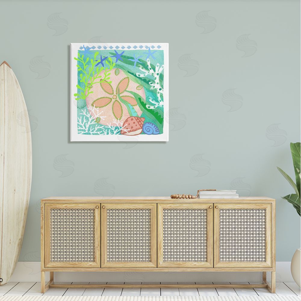 Maret Hensick Ocean Sand Dollar Collage Seashells Coral Pattern Canvas Wall Art in Room