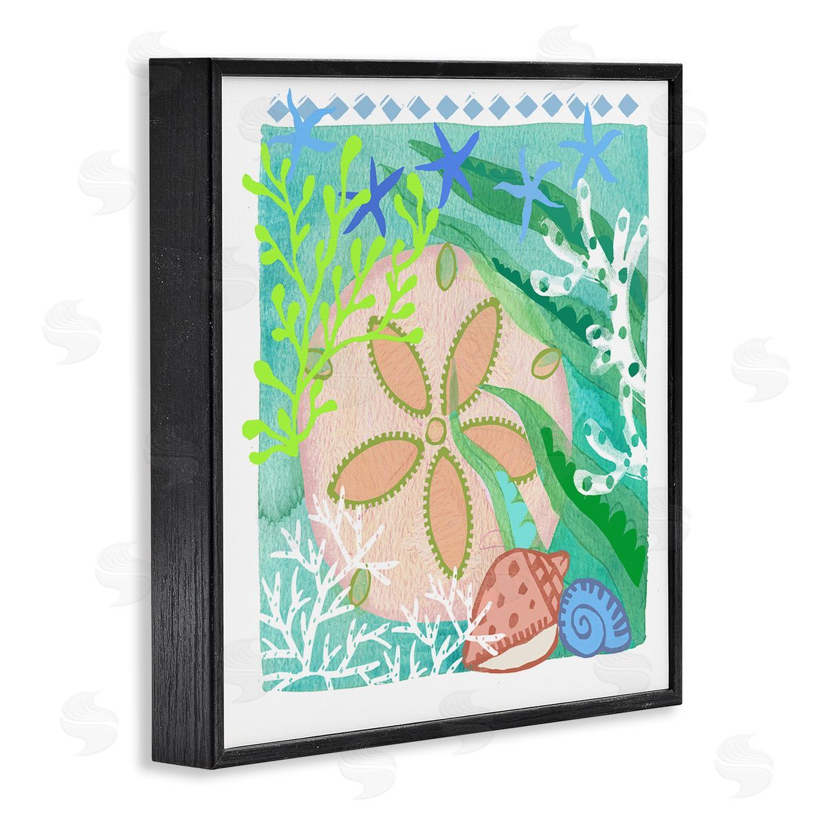Maret Hensick Ocean Sand Dollar Collage Seashells Coral Pattern Black Framed Glicee Wall Art Print