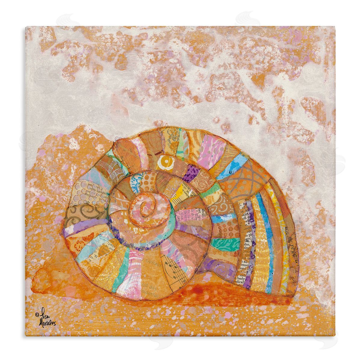 Lisa Morales Nautilus Sea Shell Various Collage Clipping Patterns Stretched Canvas Wall Art Print