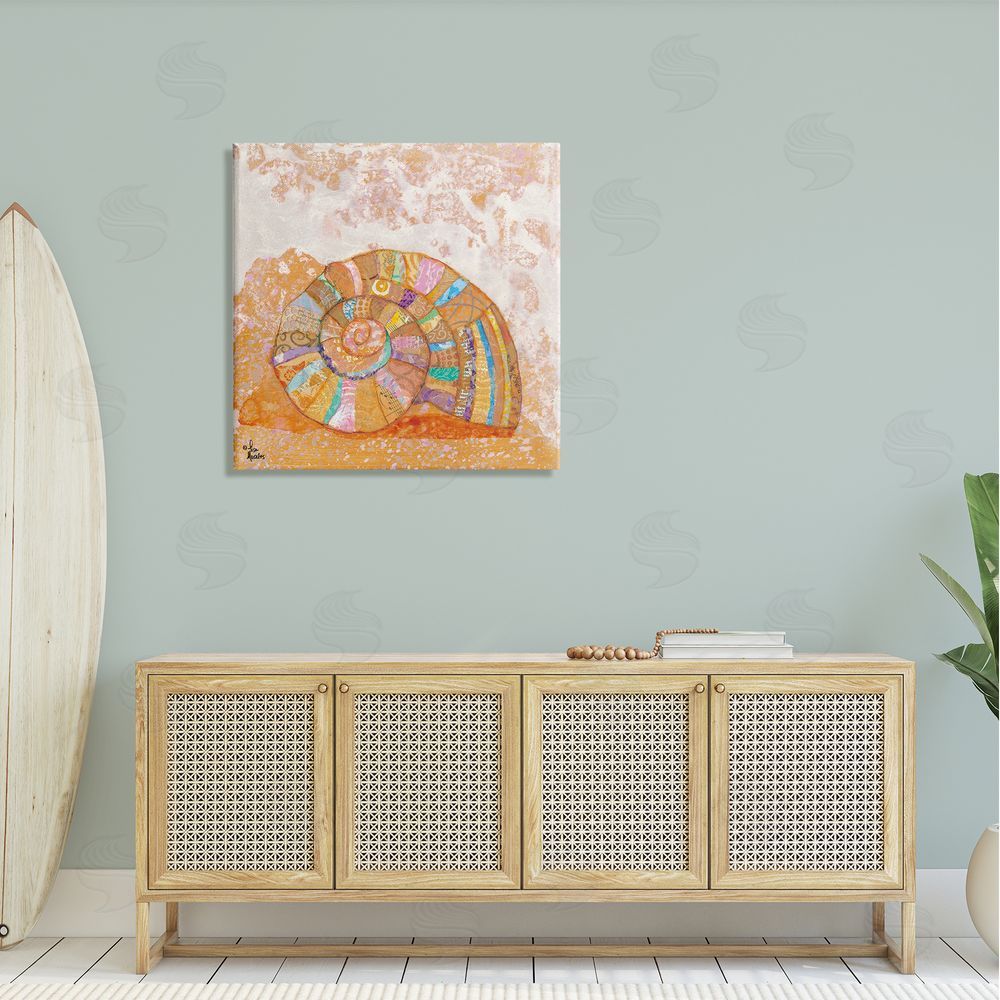 Lisa Morales Nautilus Sea Shell Various Collage Clipping Patterns Canvas Wall Art in Room