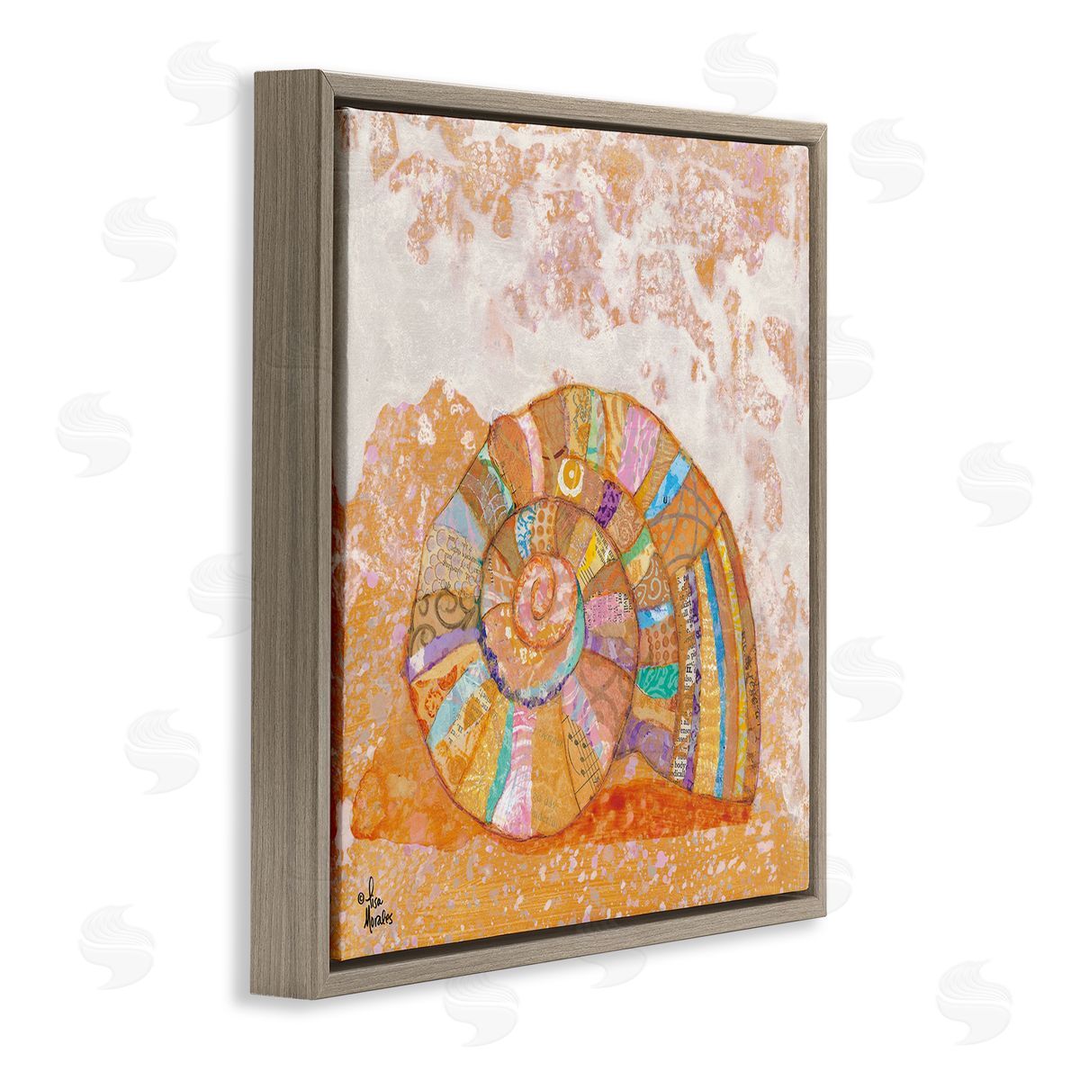 Lisa Morales Nautilus Sea Shell Various Collage Clipping Patterns Brown Floating Frame Canvas Wall Art Print