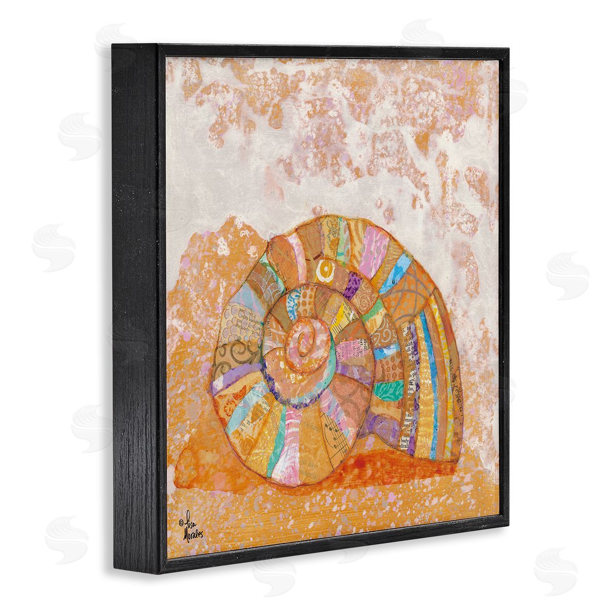 Lisa Morales Nautilus Sea Shell Various Collage Clipping Patterns Black Framed Glicee Wall Art Print