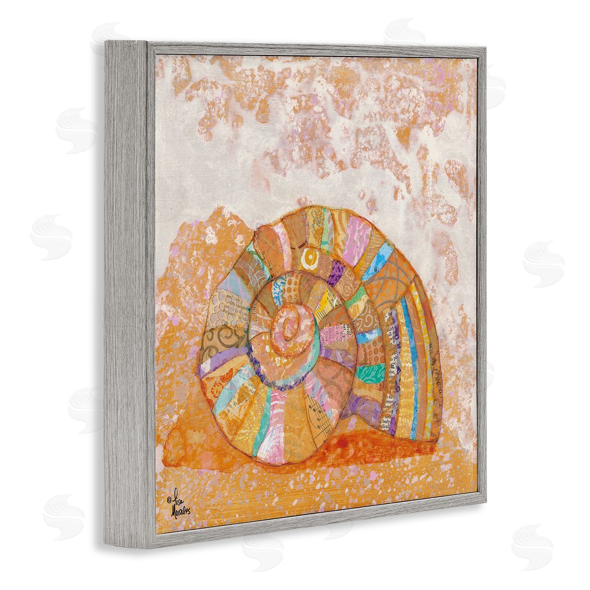 Lisa Morales Nautilus Sea Shell Various Collage Clipping Patterns Gray Framed Glicee Wall Art Print