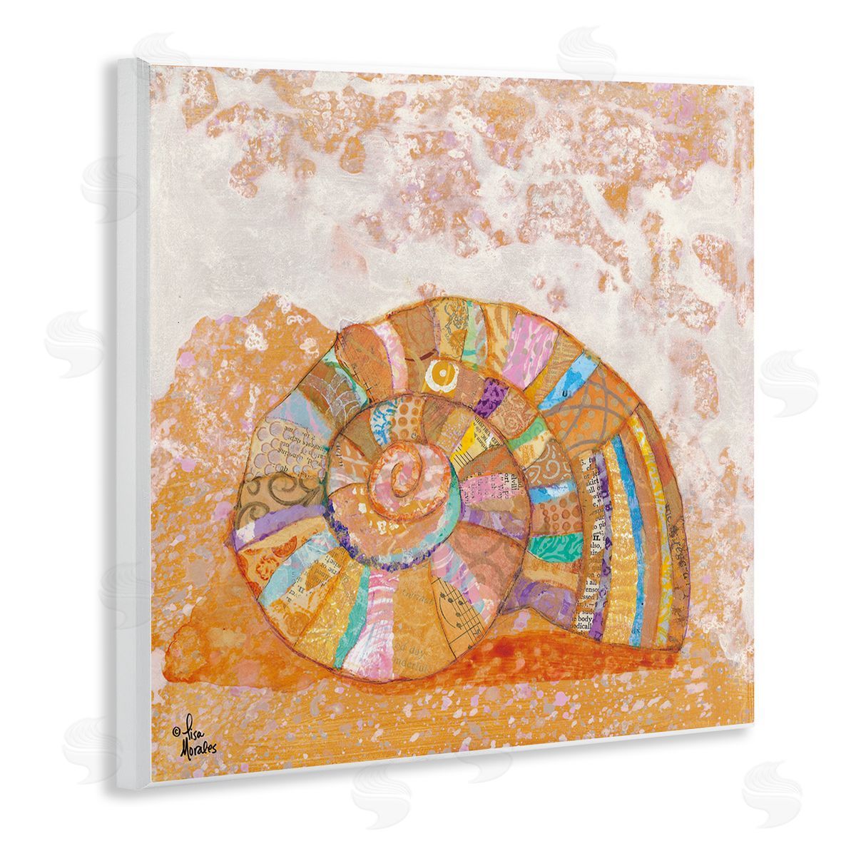 Lisa Morales Nautilus Sea Shell Various Collage Clipping Patterns Wooden Wall Plaque Art Print
