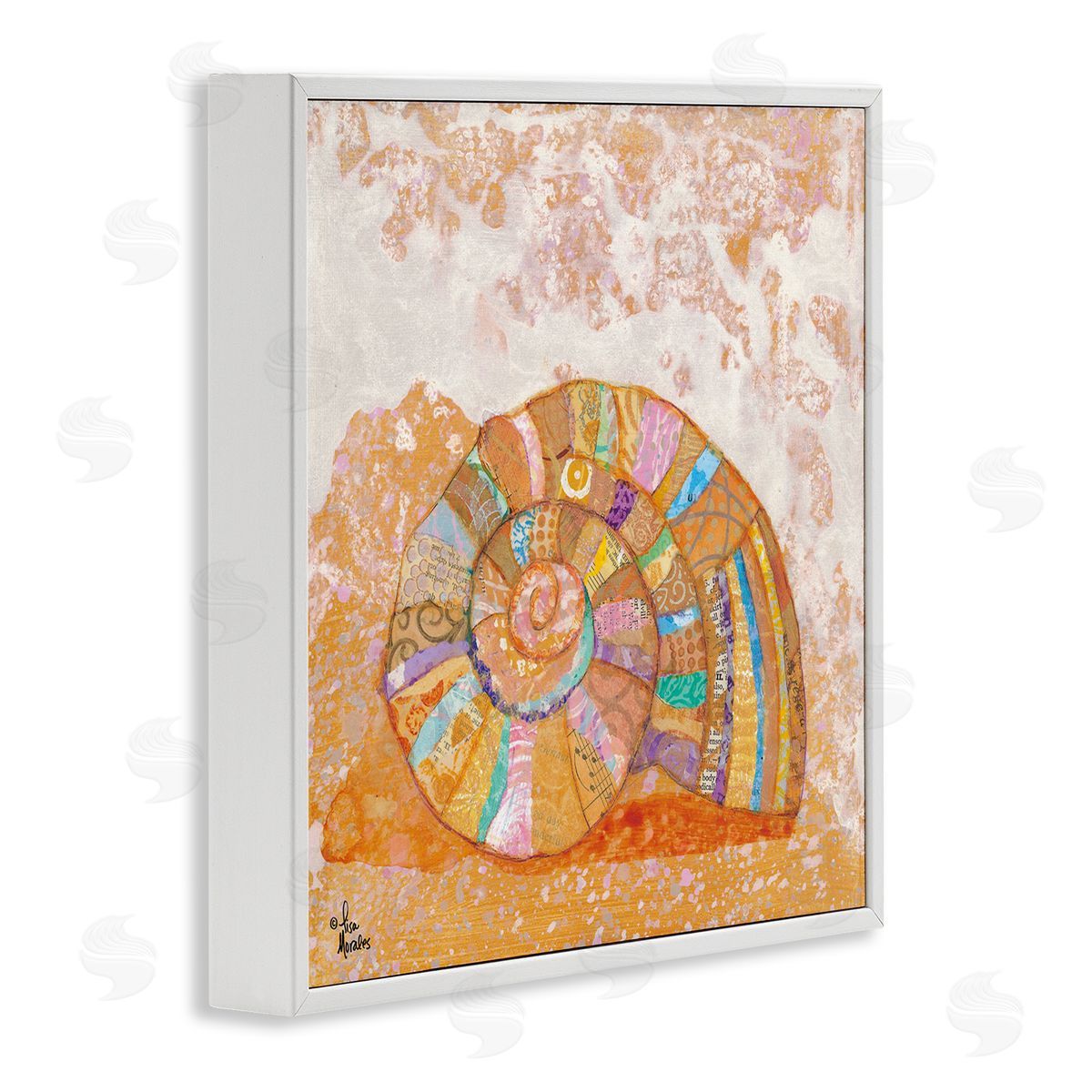 Lisa Morales Nautilus Sea Shell Various Collage Clipping Patterns White Framed Glicee Wall Art Print