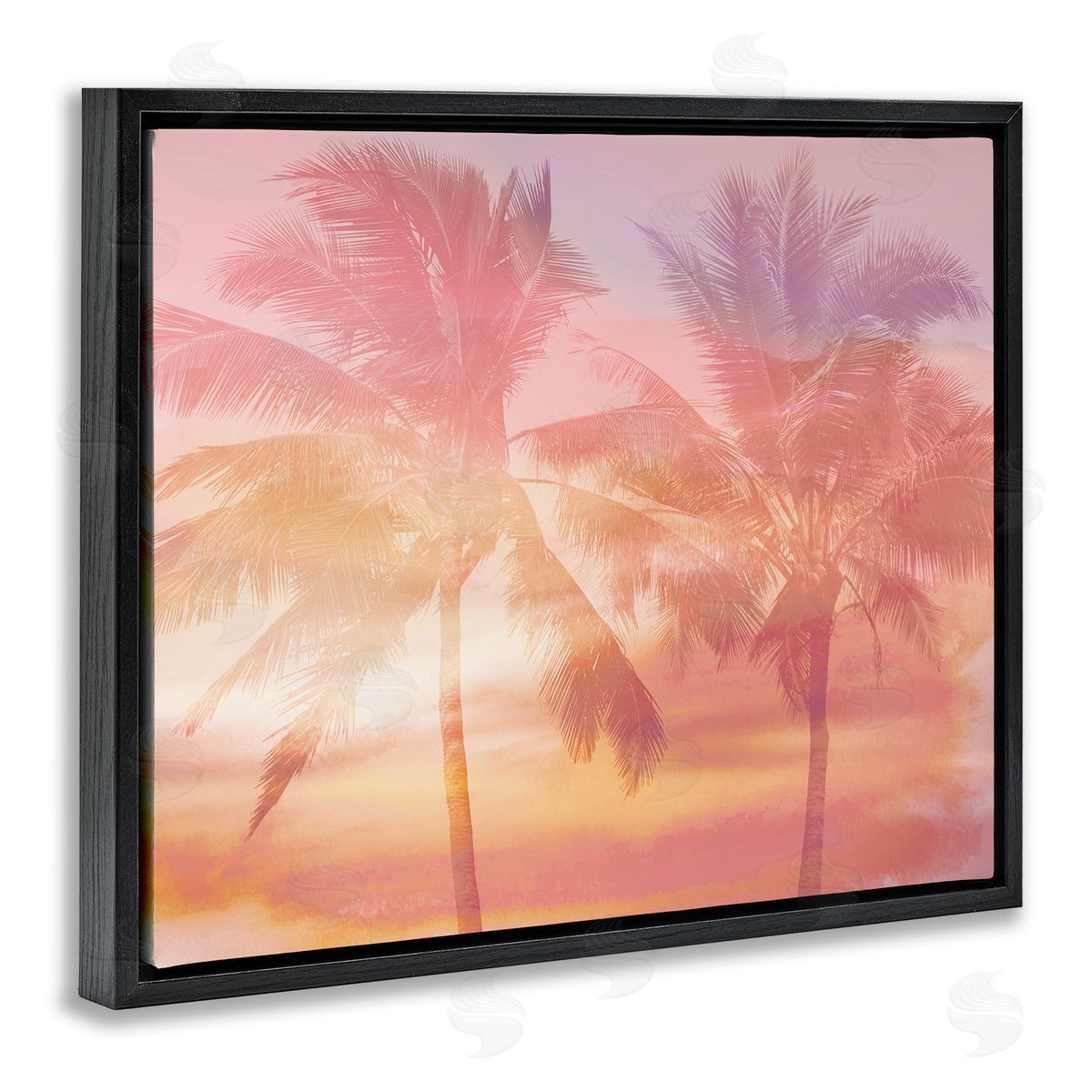 Mia Jensen Summer Palm Trees Sunrise Tropical Windblown Leaves  Black Floating Frame Canvas Wall Art Print