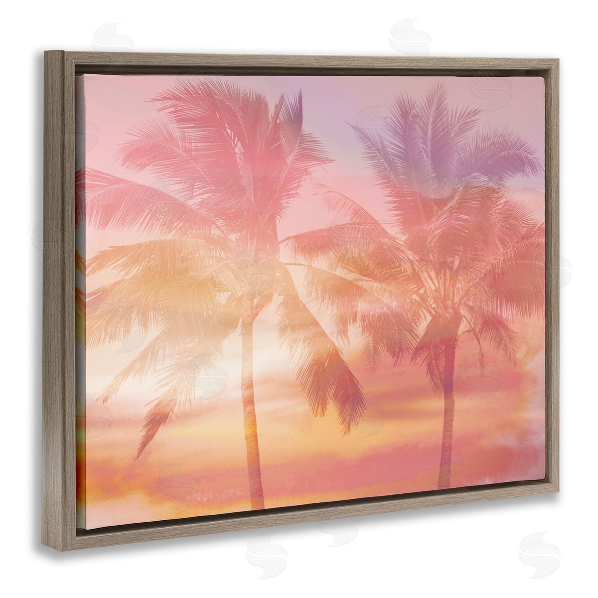 Mia Jensen Summer Palm Trees Sunrise Tropical Windblown Leaves  Brown Floating Frame Canvas Wall Art Print