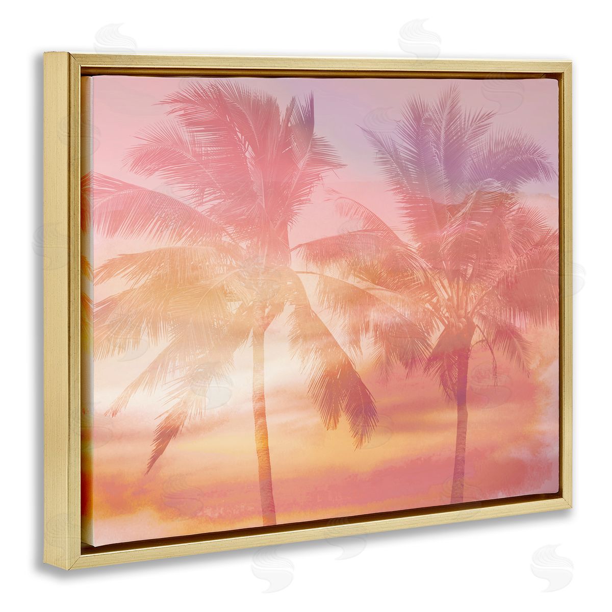 Mia Jensen Summer Palm Trees Sunrise Tropical Windblown Leaves  Gold Floating Frame Canvas Wall Art Print