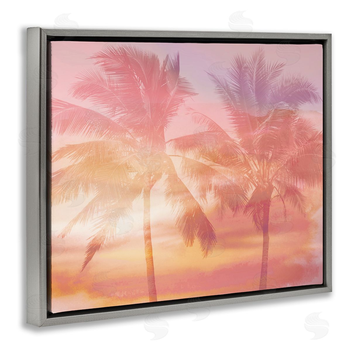 Mia Jensen Summer Palm Trees Sunrise Tropical Windblown Leaves  Gray Floating Frame Canvas Wall Art Print