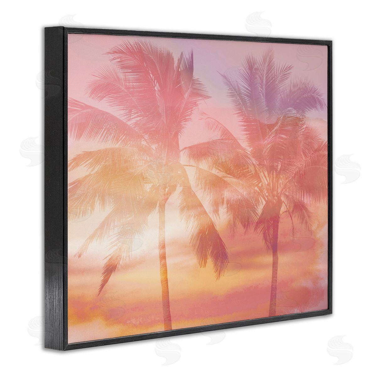 Mia Jensen Summer Palm Trees Sunrise Tropical Windblown Leaves  Black Framed Giclee Wall Art Print