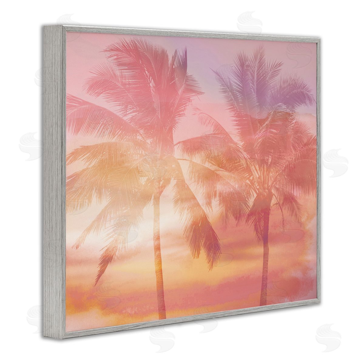 Mia Jensen Summer Palm Trees Sunrise Tropical Windblown Leaves  Gray Framed Giclee Wall Art Print