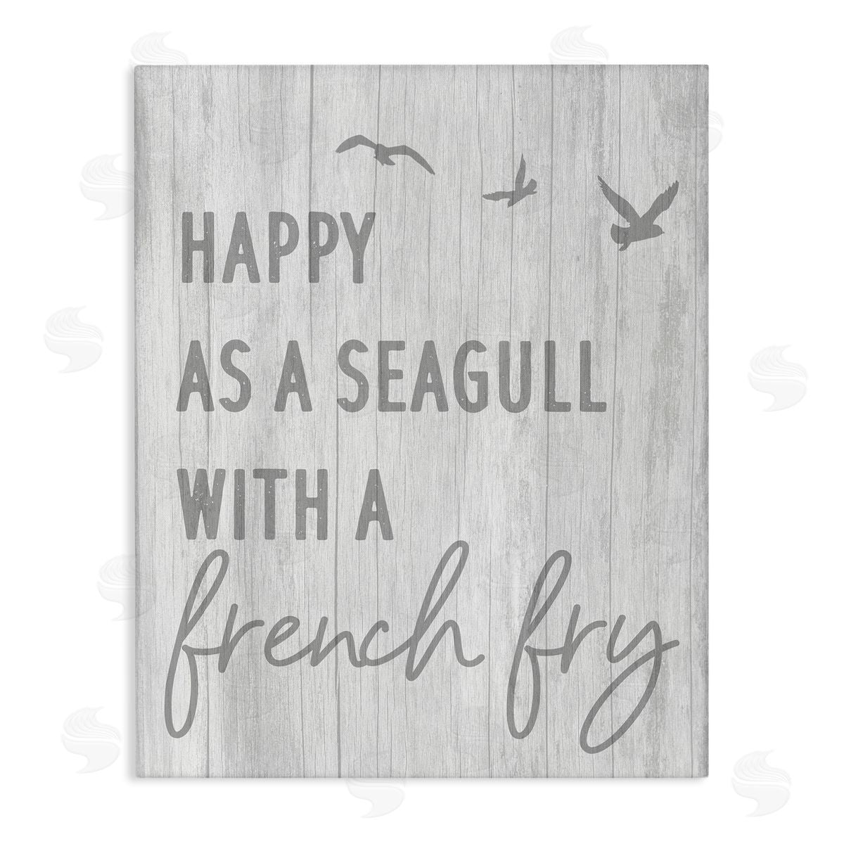 Stupell Studio Funny Happiness Phrase Rustic Seagull Beach Humor Stretched Canvas Wall Art Print
