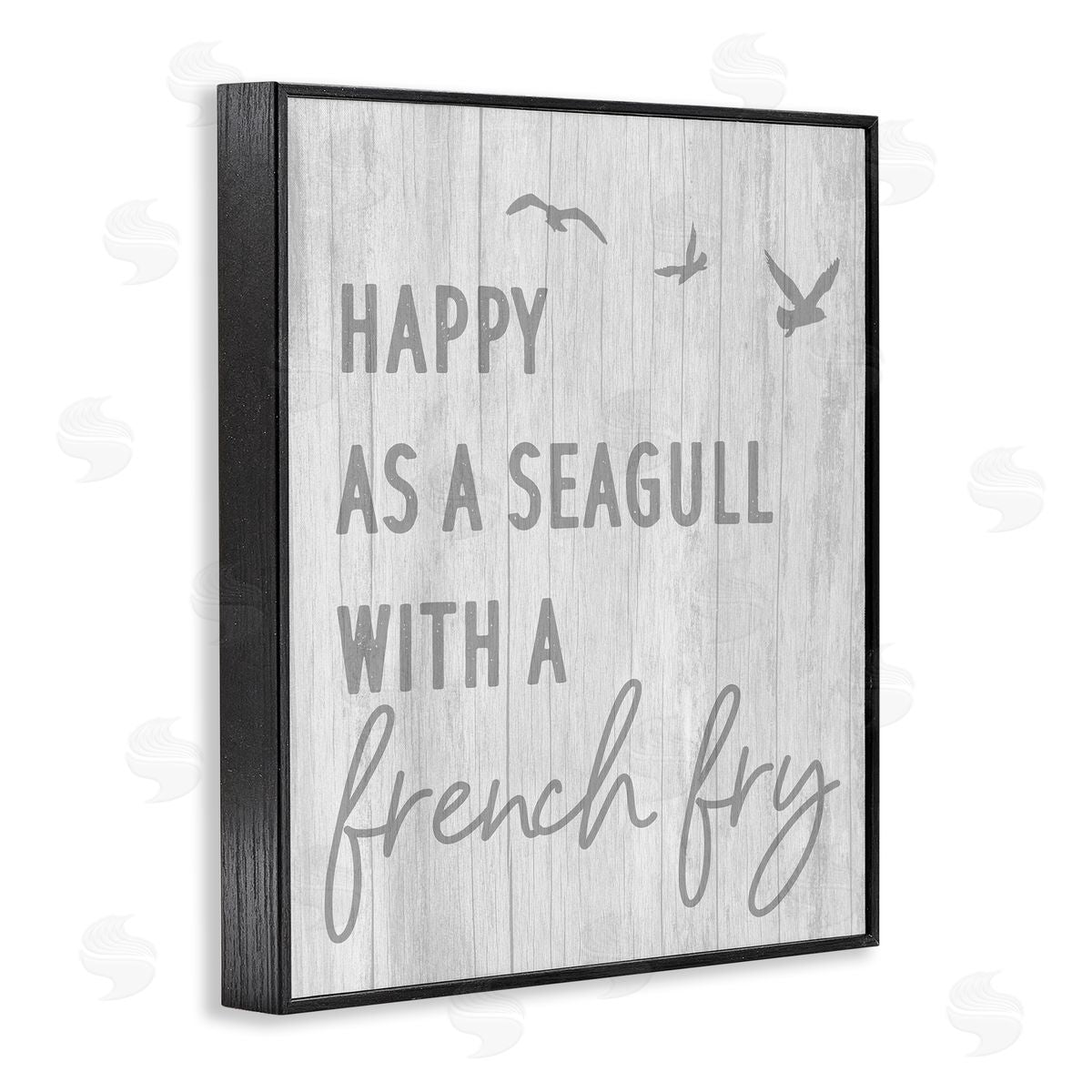 Stupell Studio Funny Happiness Phrase Rustic Seagull Beach Humor Black Framed Giclee Wall Art Print