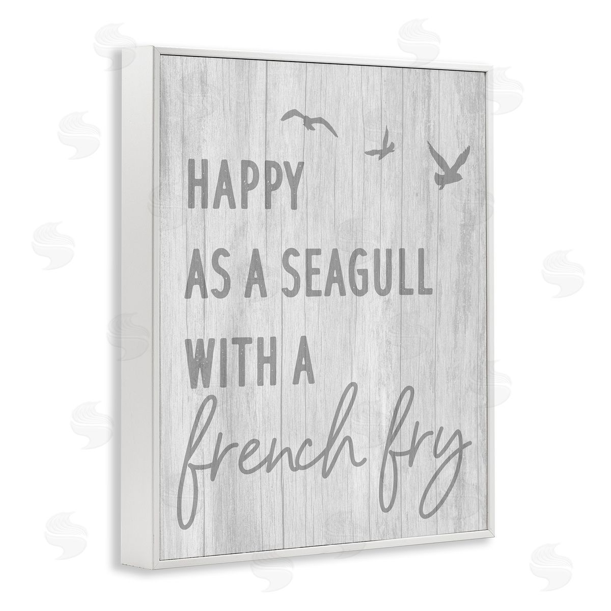 Stupell Studio Funny Happiness Phrase Rustic Seagull Beach Humor White Framed Giclee Wall Art Print