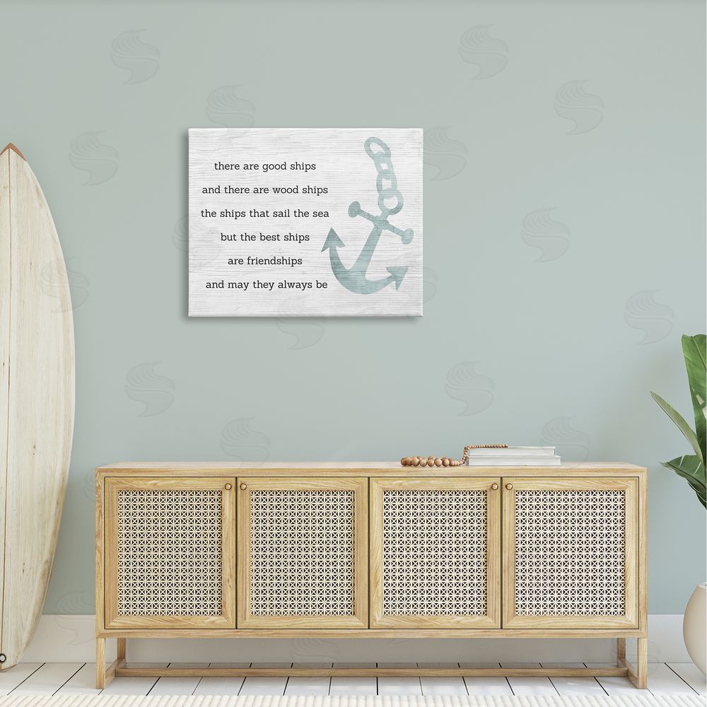 Stupell Studio Inspirational Friendship Quote Boat Ship Anchor Silhouette Canvas Wall Art Print in Room