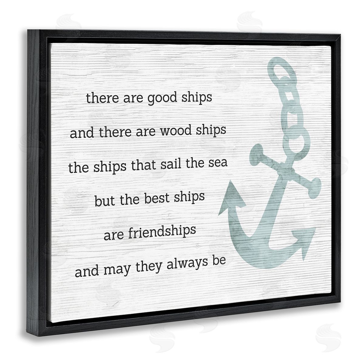 Stupell Studio Inspirational Friendship Quote Boat Ship Anchor Silhouette Black Floating Frame Canvas Wall Art Print