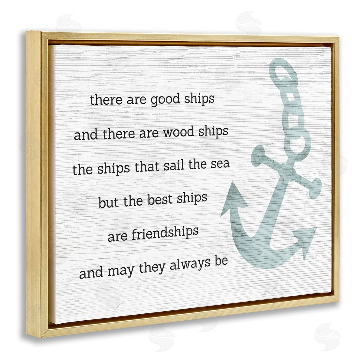 Stupell Studio Inspirational Friendship Quote Boat Ship Anchor Silhouette Gold Floating Frame Canvas Wall Art Print