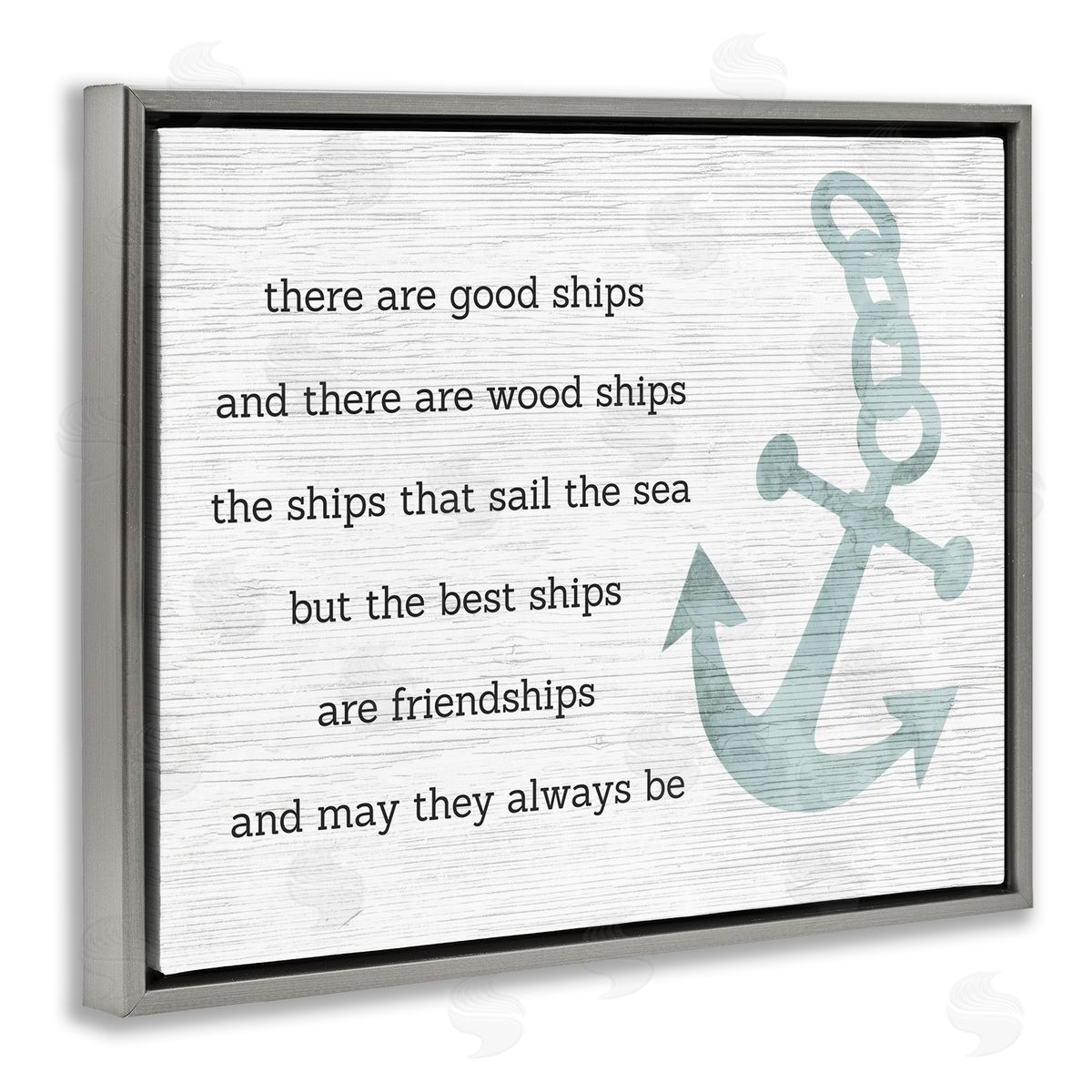 Stupell Studio Inspirational Friendship Quote Boat Ship Anchor Silhouette Gray Floating Frame Canvas Wall Art Print