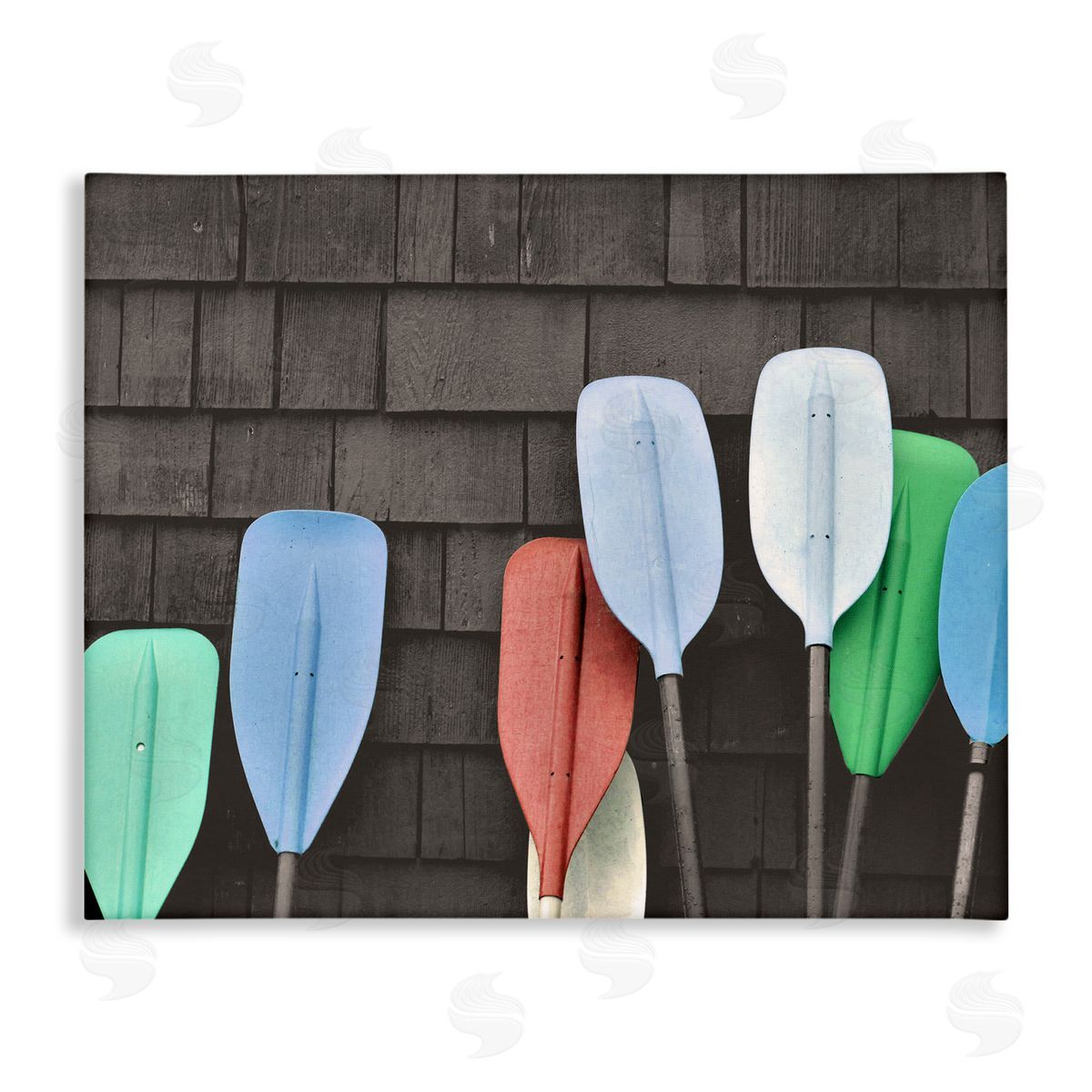 Stupell Studio Mixed Ores Against Beach Shed Boating Paddle Stretched Canvas Wall Art Print