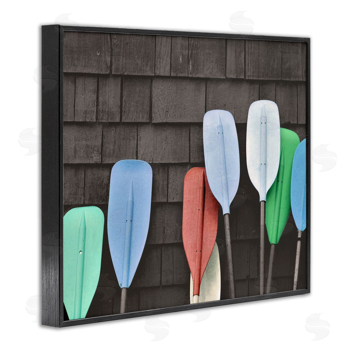 Stupell Studio Mixed Ores Against Beach Shed Boating Paddle Black Framed Giclee Wall Art Print