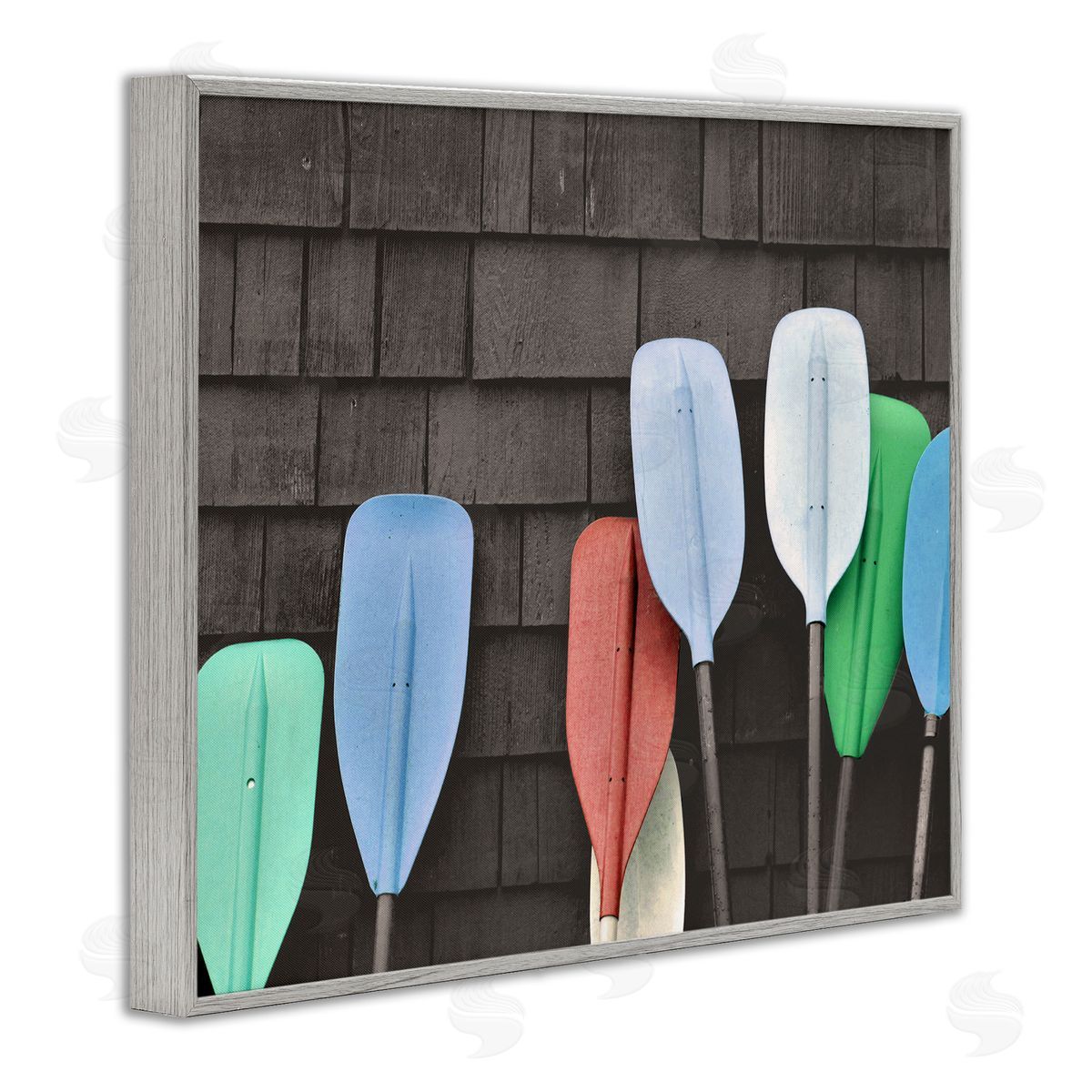 Stupell Studio Mixed Ores Against Beach Shed Boating Paddle Gray Framed Giclee Wall Art Print
