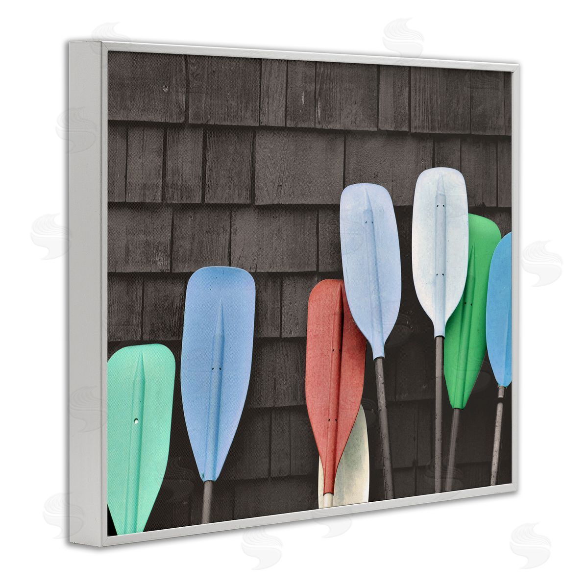 Stupell Studio Mixed Ores Against Beach Shed Boating Paddle White Framed Giclee Wall Art Print