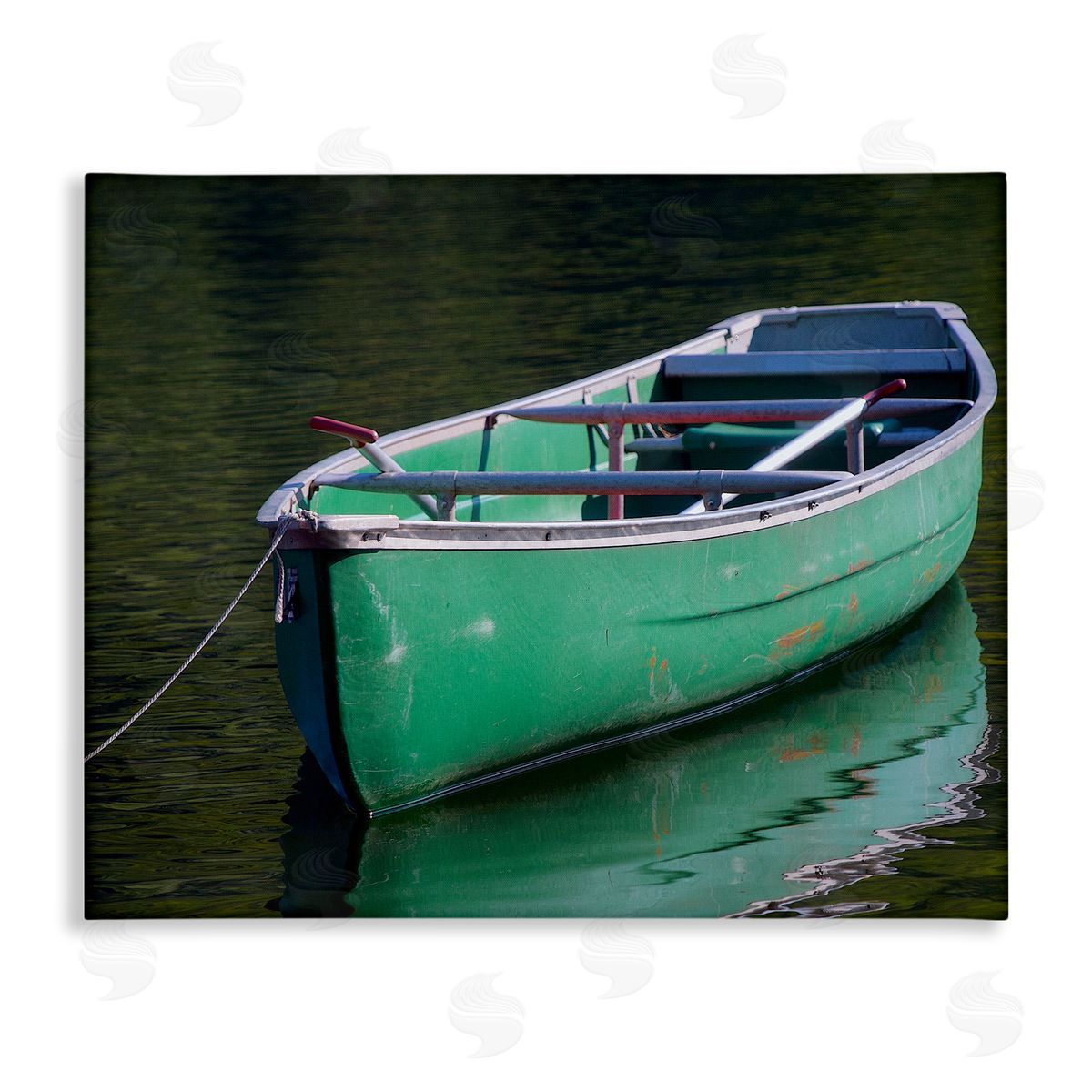 Stupell Studio Green Rowboat Canoe Floating Lake Dock Photography  Stretched Canvas Wall Art Print