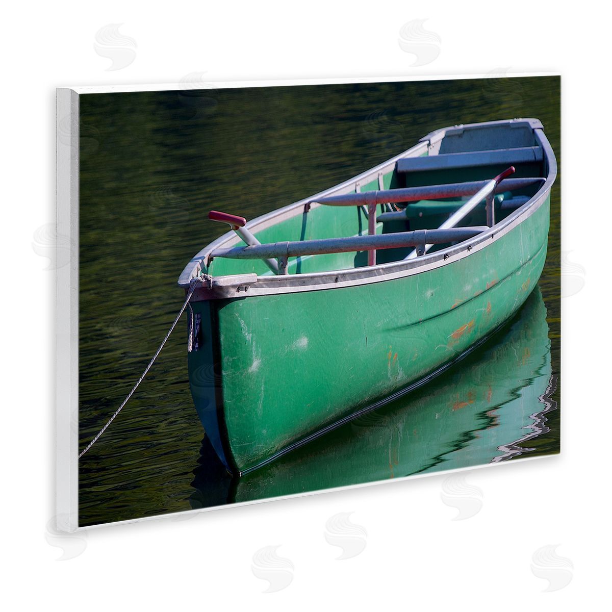 Stupell Studio Green Rowboat Canoe Floating Lake Dock Photography  Wall Plaque Art Print