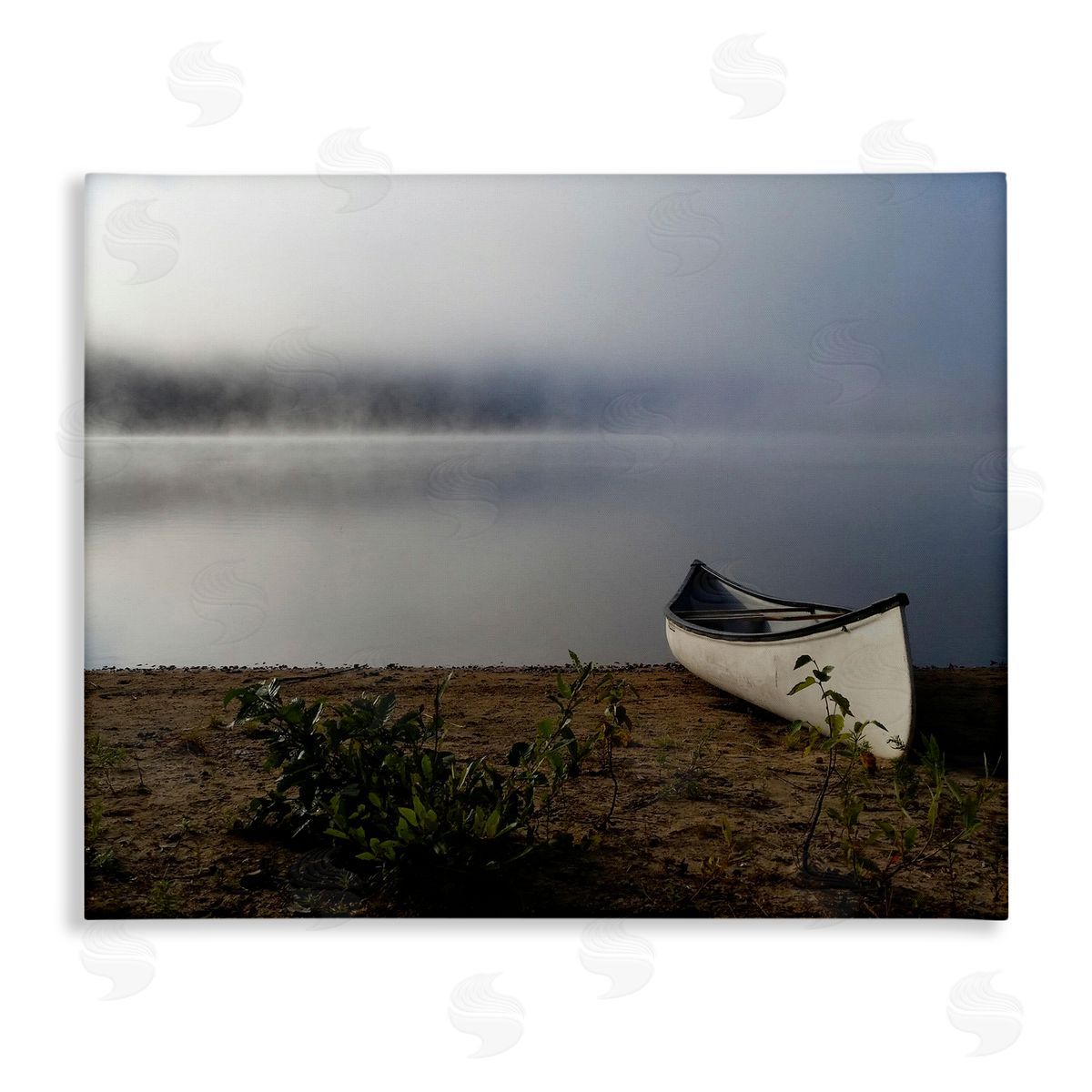 Stupell Studio Lone Canoe Tranquil Foggy Lake Beach Weather Stretched Canvas Wall Art Print