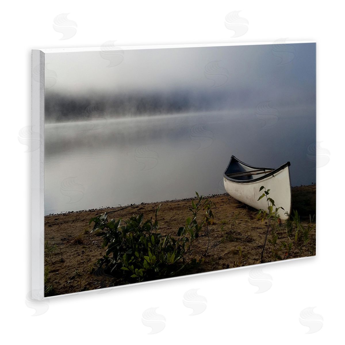 Stupell Studio Lone Canoe Tranquil Foggy Lake Beach Weather Wall Plaque Art Print