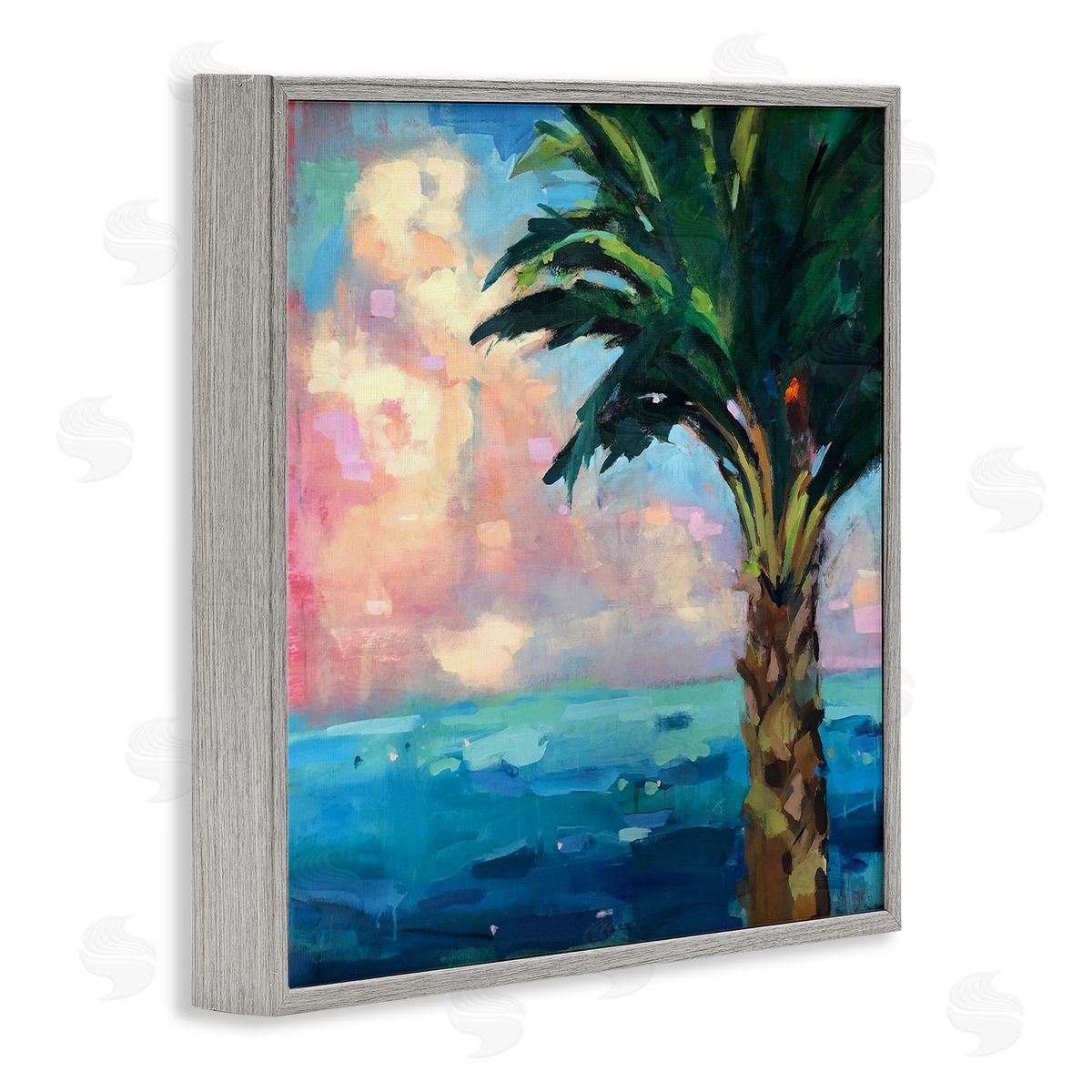 Page Pearson Railsback Bold Beach Horizon Palm Tree Pink Sunlit Clouds Gray Framed Glicee Wall Art Print