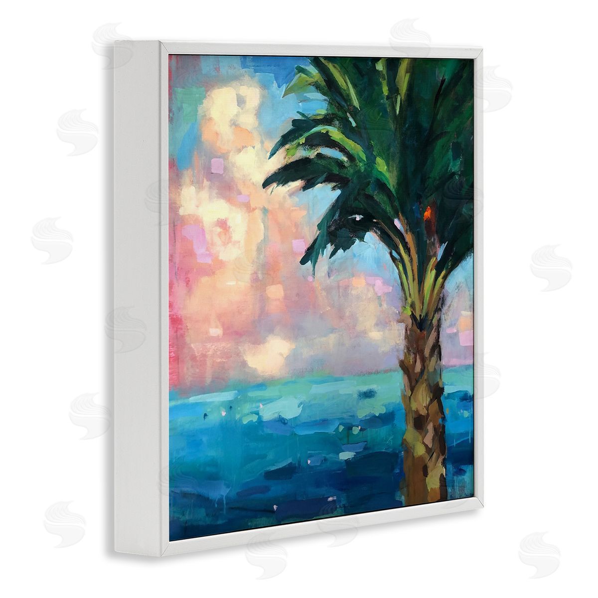 Page Pearson Railsback Bold Beach Horizon Palm Tree Pink Sunlit Clouds White Framed Glicee Wall Art Print